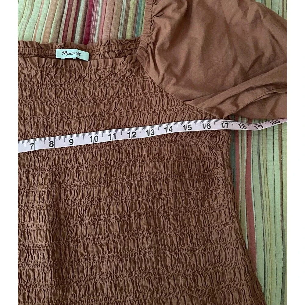 Cottagecore Boho Smocked Bubble Sleeve Top Madewell Lucie Warm Umber M